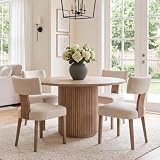 HNY Mid Century Modern Dining Chairs Set of 4, Upholstered Linen Kitchen & Dining Room Chairs with Ergonomic Curved Backrest, Solid Wood Legs, Farmhouse Accent Chair for Home, Apartment, Beige