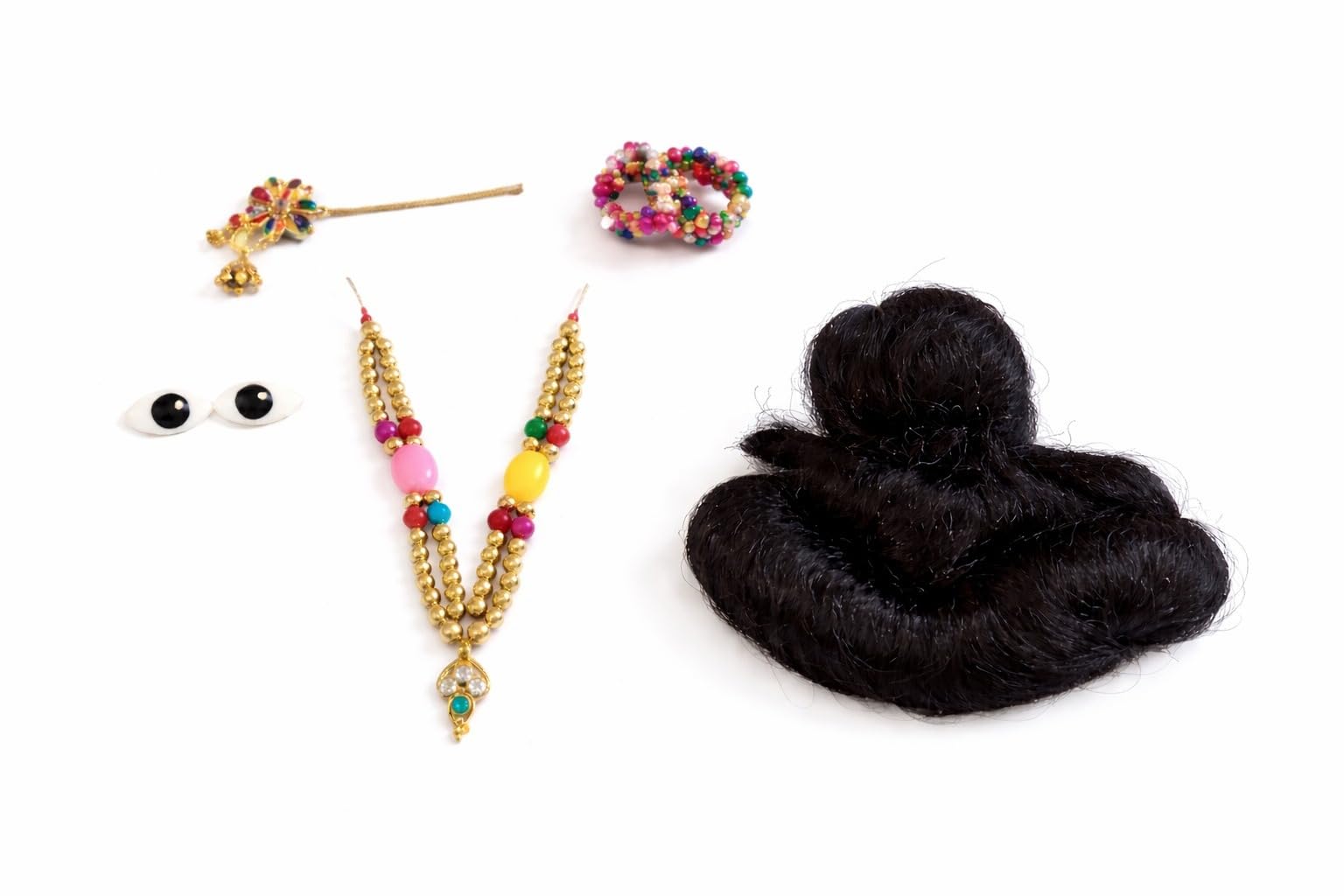 SEER Laddu Gopal Shringar Accessories Set | Artificial Juda Hair, Necklace (Mala), Bansuri, Eyes & Bangles | Thakur Ji Pooja & Janmashtami Decoration (Multicolor)