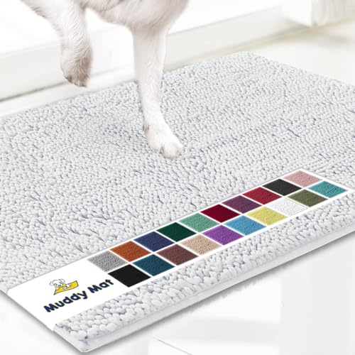 Muddy Mat® Original Dog Door Mat for Muddy Paws, Super Absorbent Microfiber, Non-Slip Washable Pet Rug, Quick Dry Chenille Entryway Carpet, Machine Washable Indoor Outdoor mat, White 48"x72"