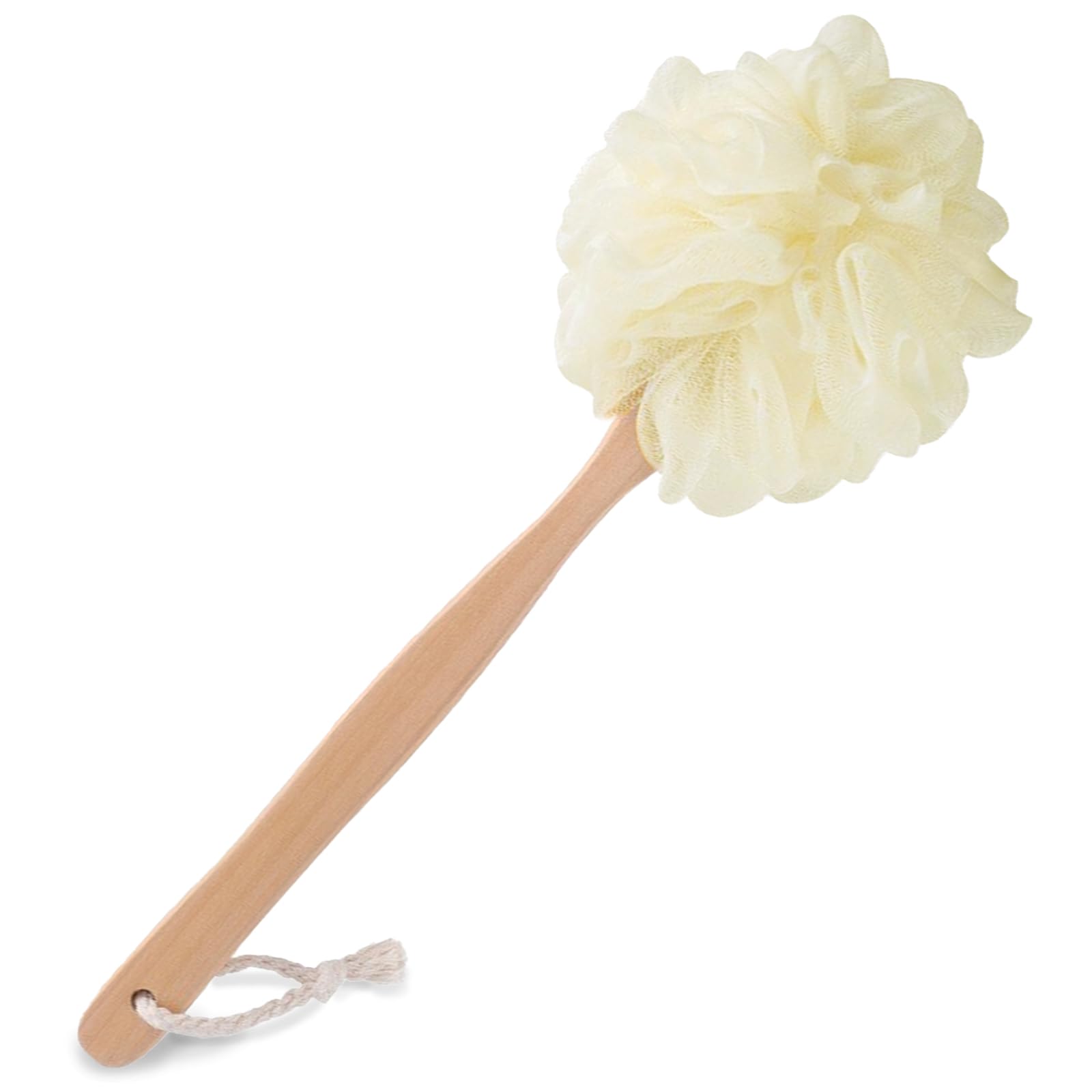 Harewu Esponja de lufa grande para baño, cepillo de espalda para el cuerpo de baño, con cepillo corporal de mango largo de madera y esponja de baño, luffa de malla suave en un palo para hombres y