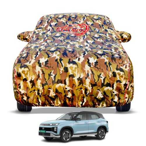 Image of Premium Car Cover for Hyundai's Creta EV 2026 Model | Waterproof, UV & Dust Protection | Mirror & Antenna Pocket | Triple Stitched, Soft Inner Lining, Belt & Buckle (Jungle Print)