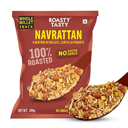 Roasty Tasty Navratan Mix 200g | Healthy Roasted Namkeen with Millets, Peanuts & Dry Fruits | No Palm Oil Snacks & Millet Namkeen | No Added Sugar | Protein-Rich Indian Snack | Guilt-Free Tea Time Mix | Clean Label Snacks for Adults