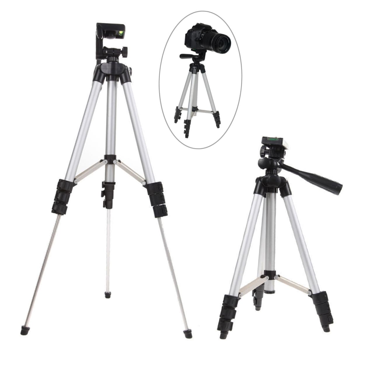Treppiede Portatile per Telefono e Fotocamera con Testa 360° | Regolazione a 4 Snodi, Gambe a 3 Sezioni, Filetto 1/4", Lega di Alluminio e Abs, Argento