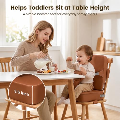 Image of Booster Seat for Kitchen Chair, Upgrade Toddler Booster Seat for Table | 3.5 inch High Density Foam Toddler Booster Seat for Dining Table with 7 inch Backrest, Front Safety Buckle, Travel Booster Chair