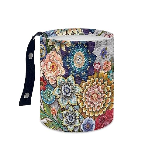 Image of Boho Flowers Car Trash Can Waterproof Auto Vehicle Garbage Organizer Bag Hanging Car Waste Basket Holder for Front Seat Back, Seat, Floor, Headrest