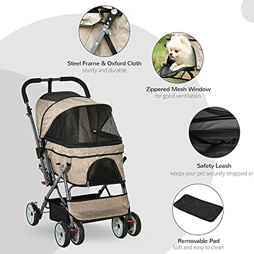 PawHut Travel Pet Stroller for Dogs, Cats, One-Click Fold Jogger Pushchair with Swivel Wheels, Brakes, Basket Storage… - Image 7
