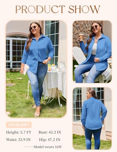 Image of IN'VOLAND Women Plus Size Button Down Shirts Long Sleeve Office Work Blouse