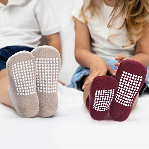 Image of JAKIDAR 12 Pack Baby Socks Cotton Crew Toddler Socks Grips Non Slip Bottom Kids Socks