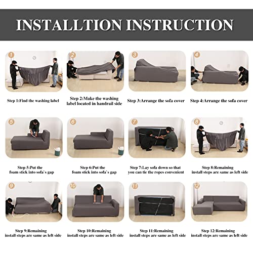 Jaotto Housse de Canapé d'angle Extensible 2 Pieces, Housse de Canapé Élastique en Forme de L, Revêtement de Canapé Universel Lavable, Couverture pour Canapé(2 Places+2 Places,Gris Fumé) - Image 8