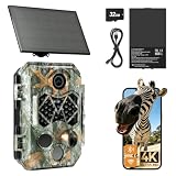 4K 64MP WiFi Trail Camera with 10000mAh Solar Rechargeable Battery, Game Camera with 2.4''LCD, IP...