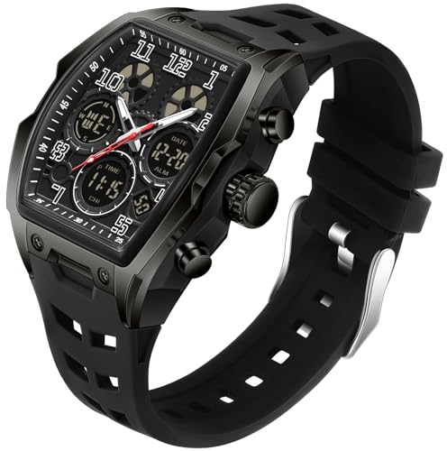 Hombre Relojes para Hombre Rectángulo Unico Reloj Militar Digital Analógico Deportes Reloj de Pulsera con Alarma, Cronómetro,Cuenta Atrás,Cada Hora Chime,Luminoso y Impermeable Multifunción (Negro) Hombre Relojes para Hombre Rectángulo Unico Reloj Militar Digital Analógico Deportes Reloj de Pulsera con Alarma, Cronómetro,Cuenta Atrás,Cada Hora Chime,Luminoso y Impermeable Multifunción (Negro)