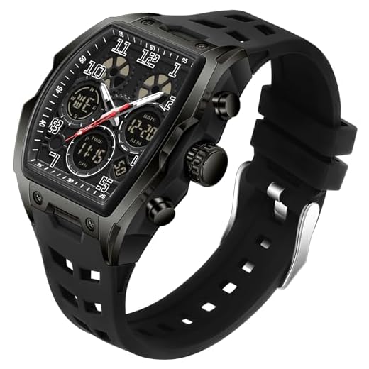 Montres pour Hommes Montres Rectangulaires Uniques Montres Militaires Digitale Analogiques Sport étanche Montres avec Alarme,Chronomètre,Compte à rebours,Carillon Horaire Multifonctions (Noir)
