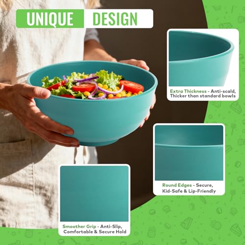 Image of 60 OZ Large Salad Bowls, Wheat Straw Camping Bowl Set of 6, Unbreakable Plastic Serving Bowls, Microwave & Dishwasher Safe Large Dinner Bowl for Kitchen & Outdoor, Green