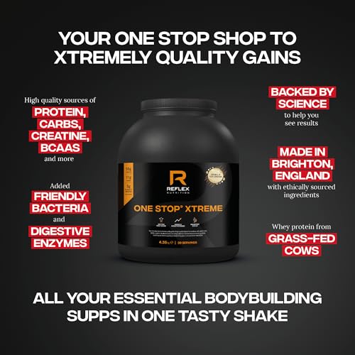 Reflex Nutrition One Stop® Xtreme - Serious Mass Gainer - All in One Protein Powder - 55g Protein, 10.3g BCAAs, 5,000mg Creatine - Muscle Building Protein Shake (Vanilla Ice Cream, 2.03kg) - Image 3