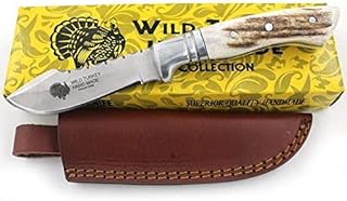 Wild Turkey Handmade Collection Fixed Blade 100% Montana Deer Stag Handle Hunting Knife w/Leather Sheath - Wild Turkey Handmade