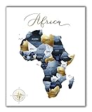 ShopHaven African Decor, Africa Map Wall Art, Africa Continent Navy and Gold - 11x14 - Unframed - Decor for Office, Home, Bedroom, Dorm, Gift