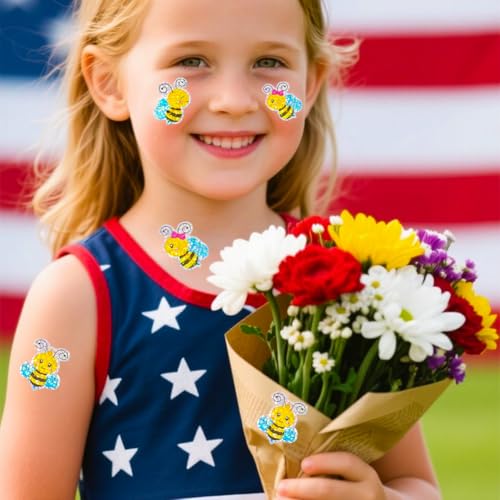 Image of 500Pcs Summer Bee Stickers Roll 1.5in Large Glitter Bumble Bee Seal Stickers 5 Designs Cartoon Animal Waterproof Classroom Reward Decals for Spring Bottle Scrapbook Journal Decor