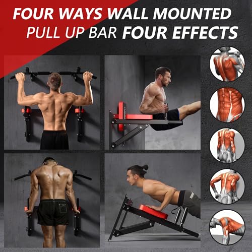 ONETWOFIT Wall Mounted Power Tower Pull Up Bar Station Workout Dip Station,Multi-Function Chin Up Bar Exercise Power Tower Set Training Equipment Support to 440Lbs - Thumbnail 7