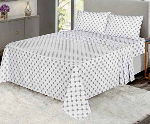 Ruvanti 100% Cotton Sheets For King Size Bed - Crispy Cooling Percale Sheets - Breathable & Durable King Sheet Set - 16 Inches Deep Pocket King Size Sheets - Damask Snowflake - 4 Pieces #TOP1