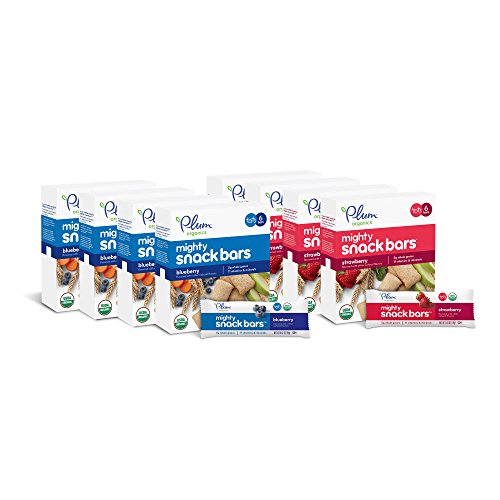 Plum Organics Mighty Snack Bars, Organic Toddler Snack, Blueberry and Strawberry Variety Pack, 0.67 Ounce Bars, 6 Count Cartons (Pack of 8)