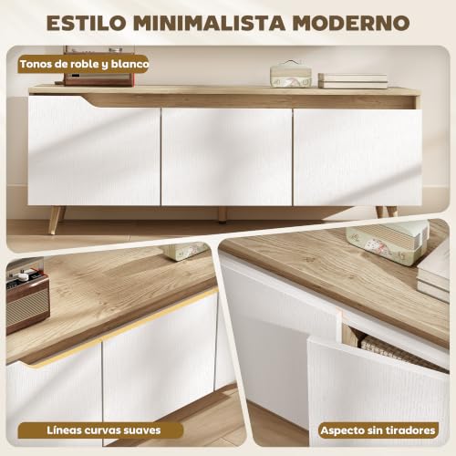 Miniatura 3 de Homcom Mueble De Tv, Mesa De Tv Para Salón, Con 3 Puertas, Para Televisión De 55 Pulgadas, Estilo Moderno, 120x35x45,5 Cm, Roble Y Blanco