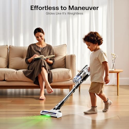 Image of Trucozie Cordless Vacuum Cleaner, Self-Standing Lightweight Stick Vacuum with 50 mins Runtime, Powerful Suction, Anti-Tangle Wireless Vacuum for Home, Hardwood Floor, Carpet, Pet Hair, White