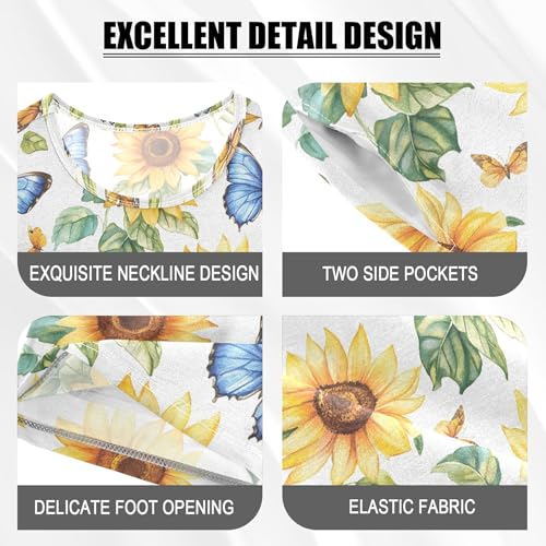 Butterfly Sunflower Pajama Set Pajamas Sleepwear Nightwear Loungewear Clothes Set B04039724