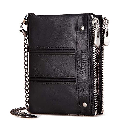 Portefeuille en cuir homme double fermeture éclair avec chaîne