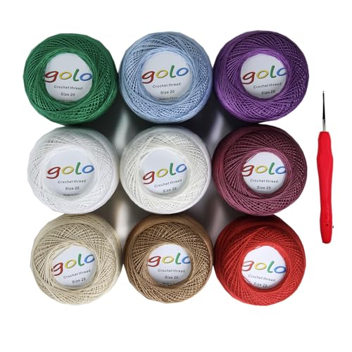 Image of golo Crochet Thread Embroidery Thread 10gX9 Crochet Yarn for Hand Knitting 20-9-5