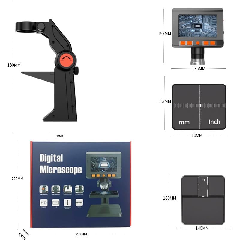 Microscopio digital de escritorio con pantalla, microscopio de vídeo industrial portátil de alta definición con aumento y reparación de teléfonos móviles