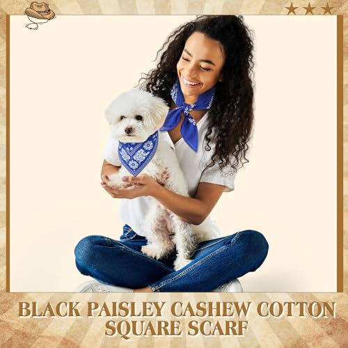 Image of Chicingyou Cat Dog Bandana Collar & Owner Matching Paisley Pattern Bandana Women Headband Square Scarf Headwear Puppy Scarf for Small Dog Adjustable Cat Collar Triangle Neckerchief Handkerchief(Blue)