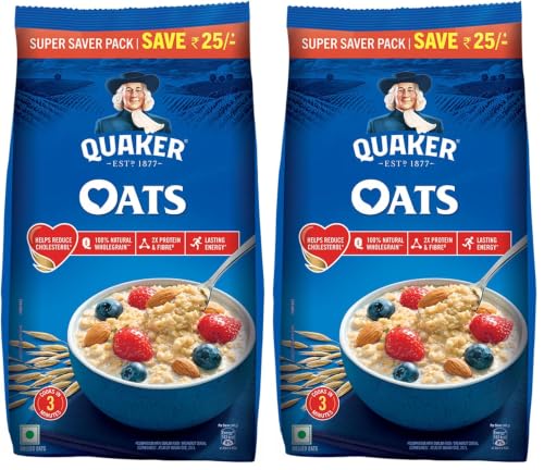 Image of Quaker Oats 1.5kg, Rolled Oats Natural Wholegrain, Nutritious Breakfast Cereals, Dalia Porridge, Easy to Cook (Pack of 2)