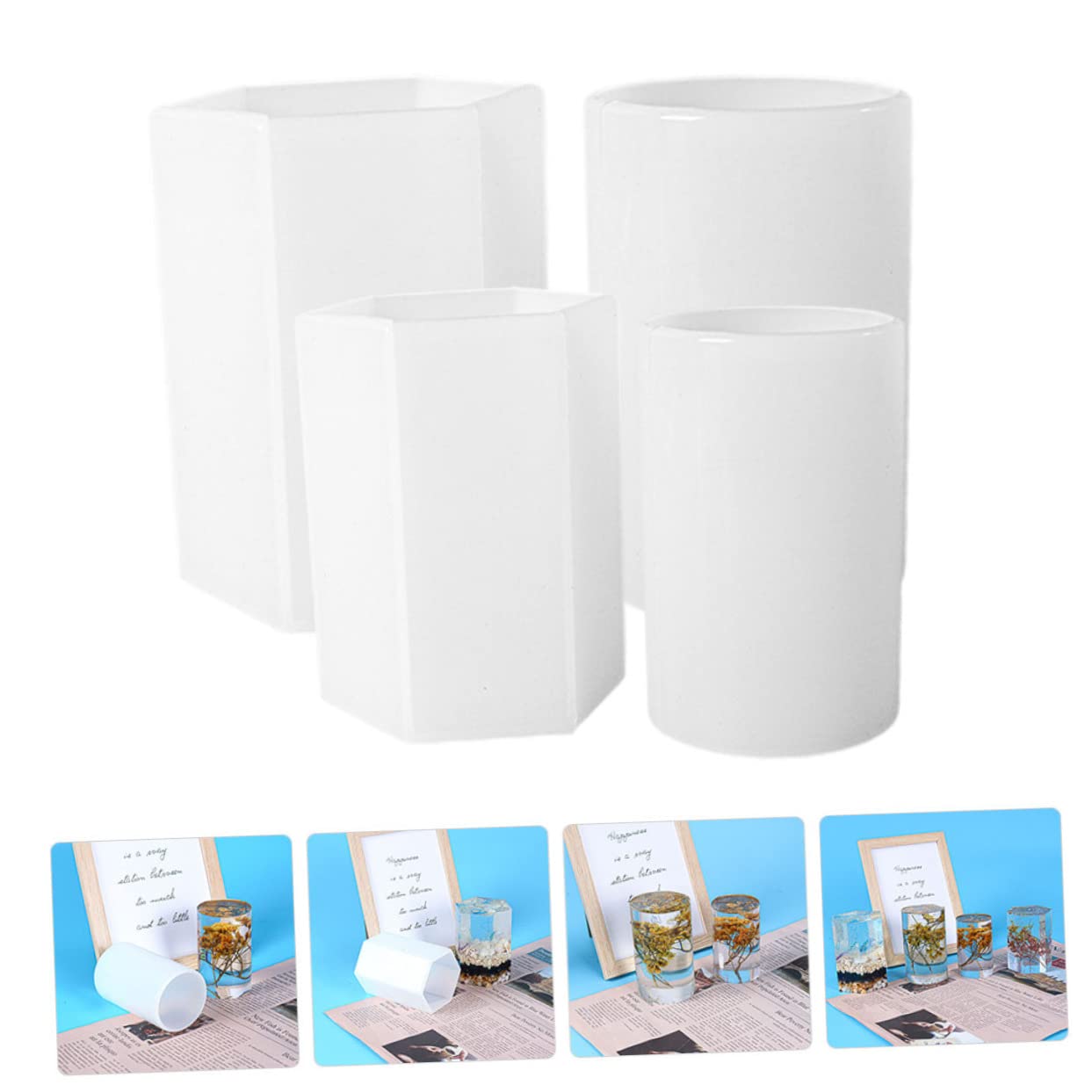 Stampo in Silicone per Candele Esagonale, 4 Pezzi, Bianco | Modello Cilindrico Creativo, Flessibile e Facile da Sformare, per Decorazioni Profumate e Sapone