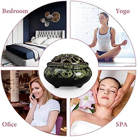 Miniatura 7 de Quemador de incienso de cerámica con tapa, quemador de tazón, quemador de incienso de cono, incensario de cerámica adecuado para