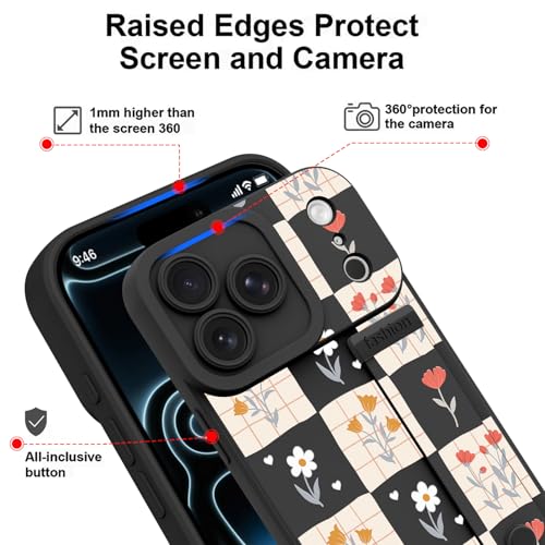 OOK Designed for iPhone 17 Pro Max Case with Strap Stand, Black Cute Floral - image 4