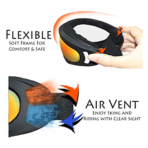 ANSMIO Ski Goggles, Pack of 2 Snowboard Goggles Windproof, UV Protection for Outdoor Riding for Kids, Youth, Men and Women - Thumbnail 4