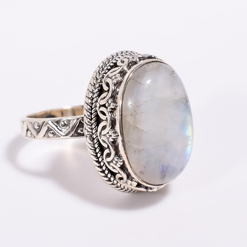 Bague pierre de lune argent anti-allergie bague mariage robuste - 4