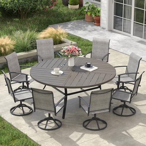 Image of VICLLAX 60 inch Round Outdoor Table, Patio Dining Table for 8-10 with Umbrella Hole for Garden Lawn Deck Backyard, Antique Grey