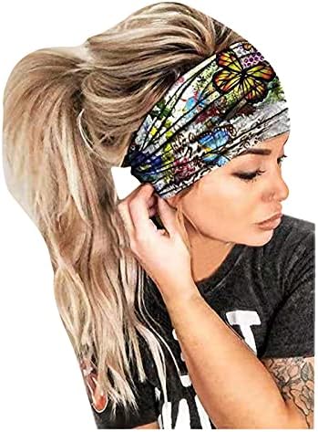Women Headband Bandana Elastic Print Band Wrap Headband Hair Head Headband Hairband with Clips
