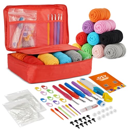 Image of iptek Crochet Kit for Beginners Adults,Crochet Yarn for Beginners, 10colors Total Crochet Yarn Kits with Easy-to -See Stitches,Includes Basic Stitch Guide and extensive amigurumi Video tutorials.