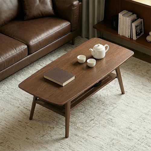 Bamskov Mid Century Modern Coffee Table: 100% Solid Wood Coffee Table - 2-Tier Storage Design - Practical Coffee Tables for Living Room, Apartment, Easy Assembly (Walnut, 47.24")