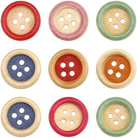 YINETTECH 150PCS 15mm Round Wooden Buttons 4 Holes Sewing Buttons Decoration for DIY Sewing Crafts Knitting Costume Shirt Card Making Scrapbooking Multicolour