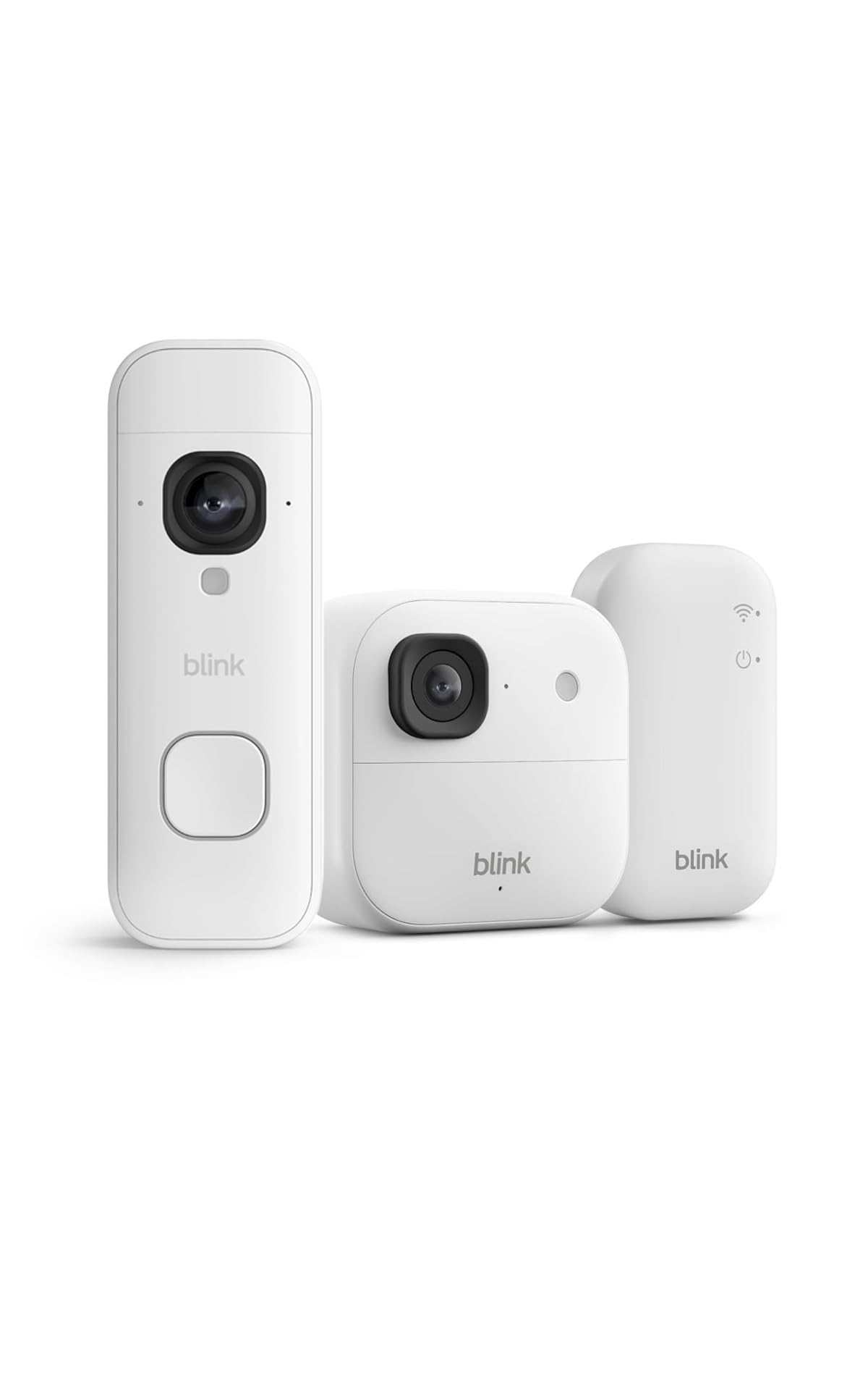 Videocamera esterna 2K+ Blink con Videocitofono 2K+ a pile Blink (ultimo modello), Bianco, Modulo di sincronizzazione di base incluso
