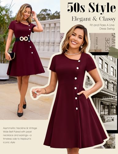 Image of Aupuls Vintage Cocktail Dress with Pockets 1950s Dresses for Women Elegant for Church Tea Party