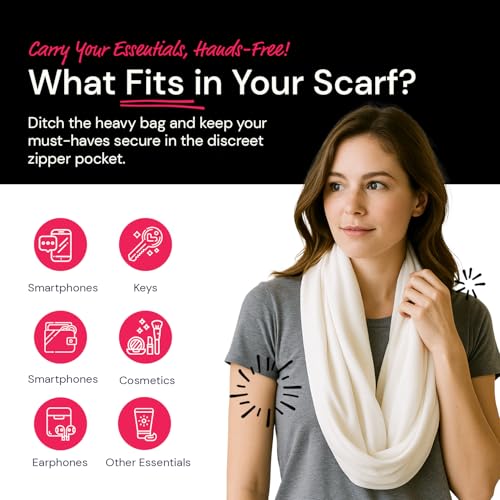 Solid Color Hidden Zipper Pocket Scarf - Fashion Scarf for Women - All Seasons4