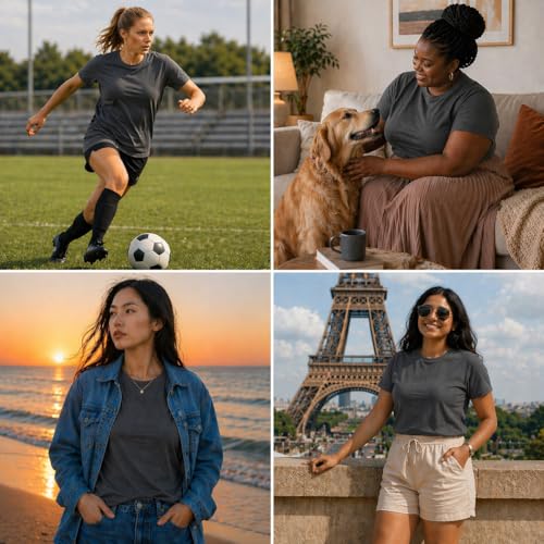 Image of Women's 100% Cotton T Shirt - Crew Neck, Short Sleeve, Regular Fit | Soft Breathable Fabric | Premium Everyday Basic Comfort Fit Tee for Casual