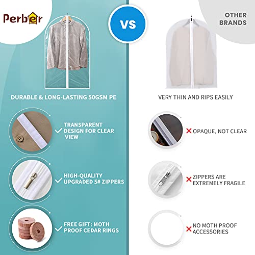 Perber Garment Bags For Hanging Clothes, 6 Pcs Clear Garment Bag, Plastic Dustproof Suit Bag, Coat Protector Zippered Garment Covers For Closet Storage And Travel - 24'' X 40''/6 Pack #TOP1