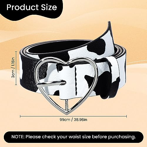 TXIN Cow Print Belt with Heart Buckle for Women Girls, Fashion Punk Waist Belt Skinny Waist Band Strap for Dress Jeans2