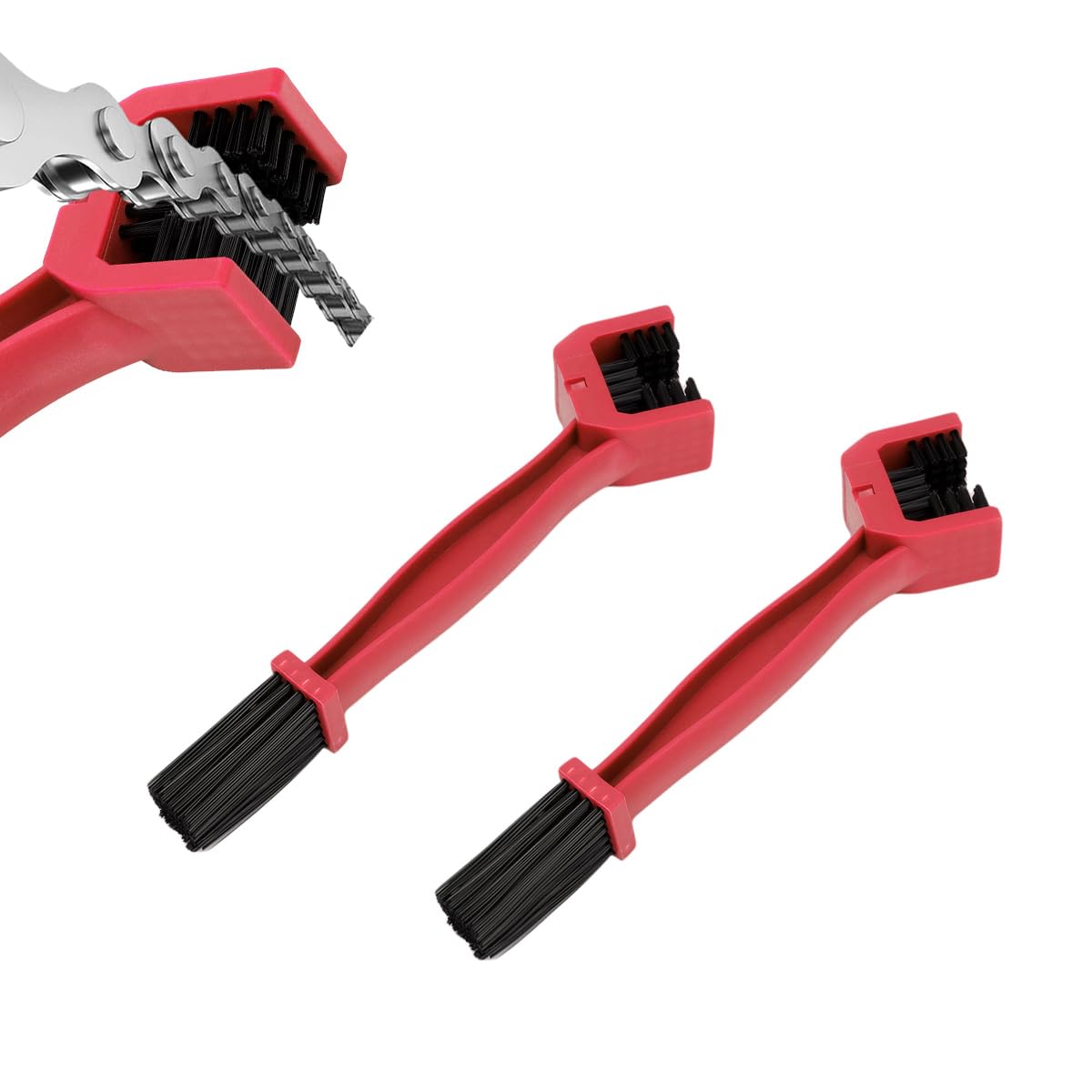 Ohleats 2 PCS Bike or Motorcycle Chain Washer, Functional Motorbike Chain Gear Dirt Stain Cleaning Brushes, Bicycle Chain Cleaning Double Head Brush Tool, Motorcycle Accessories (Red)