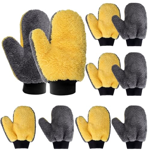 Yiyiring 10 Pack Paint Mitts Microfiber Terry Gloves Reusable Lint-free for Deck Stain Furniture Cleaning Waxing Polishing (Gray Yellow)